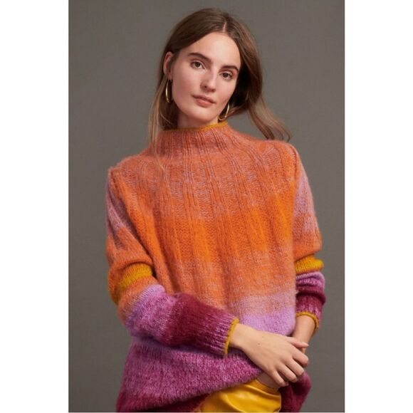 NEW Anthropologie Perri Dreamy Ombre Alpaca Wool Mock Neck Tunic Sweater Small - Picture 1 of 3